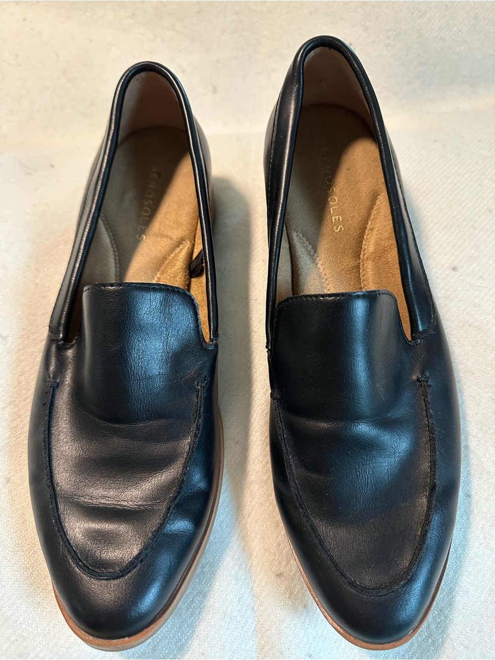 Women’s Aerosoles Black Leather Slip-On Loafers